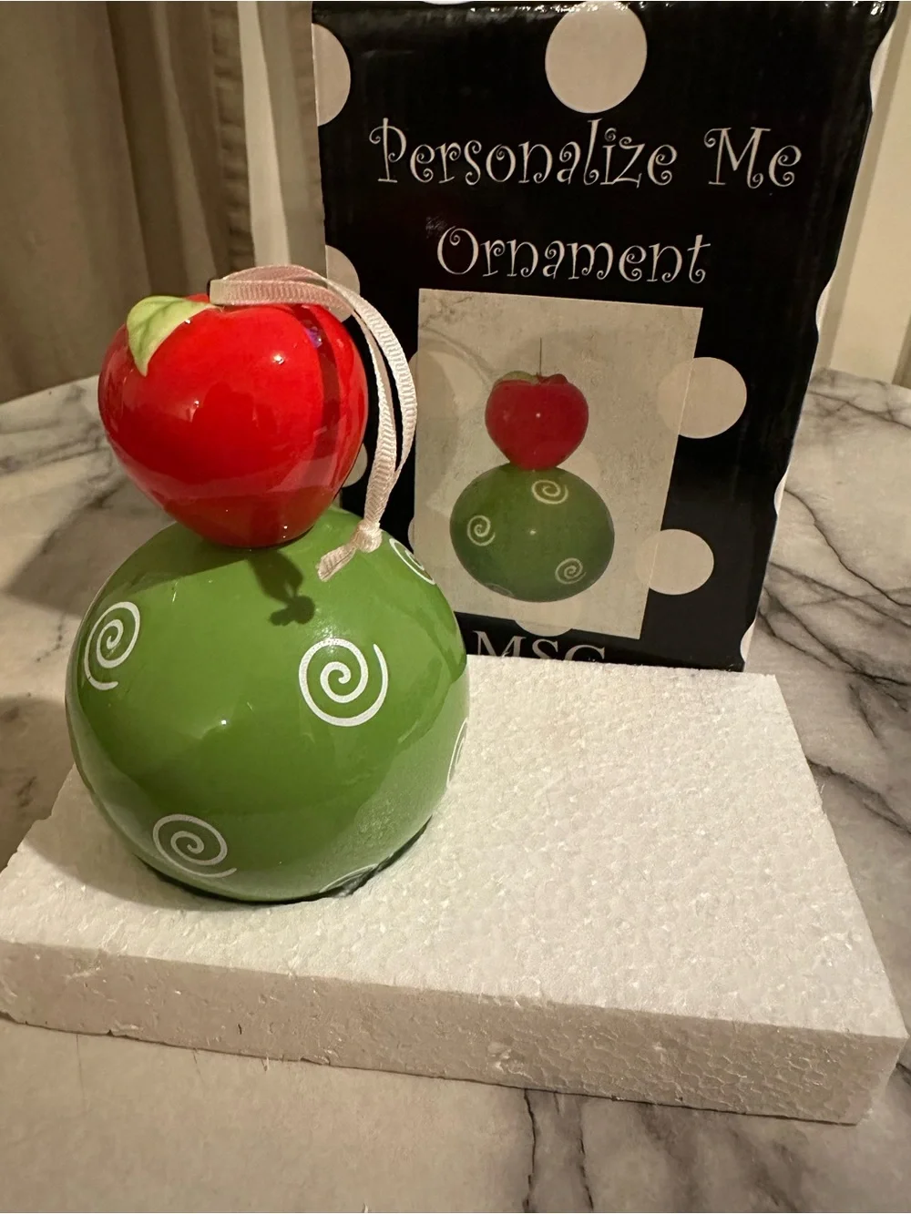 Personalize Me Holiday Ornament — Red & Green Ceramic Apple Design